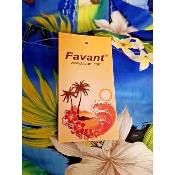 Mens Favant Aloha Hawaiian Shirt XL Blue White Floral Classic Cotton NWT     T13 - Picture 4 of 5